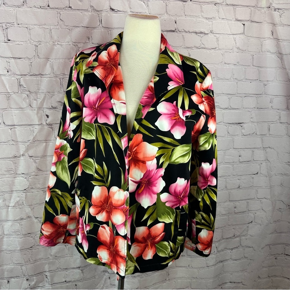 sunset cove tropical Floral Womens Jacket sz XL cotton blend beach island layer